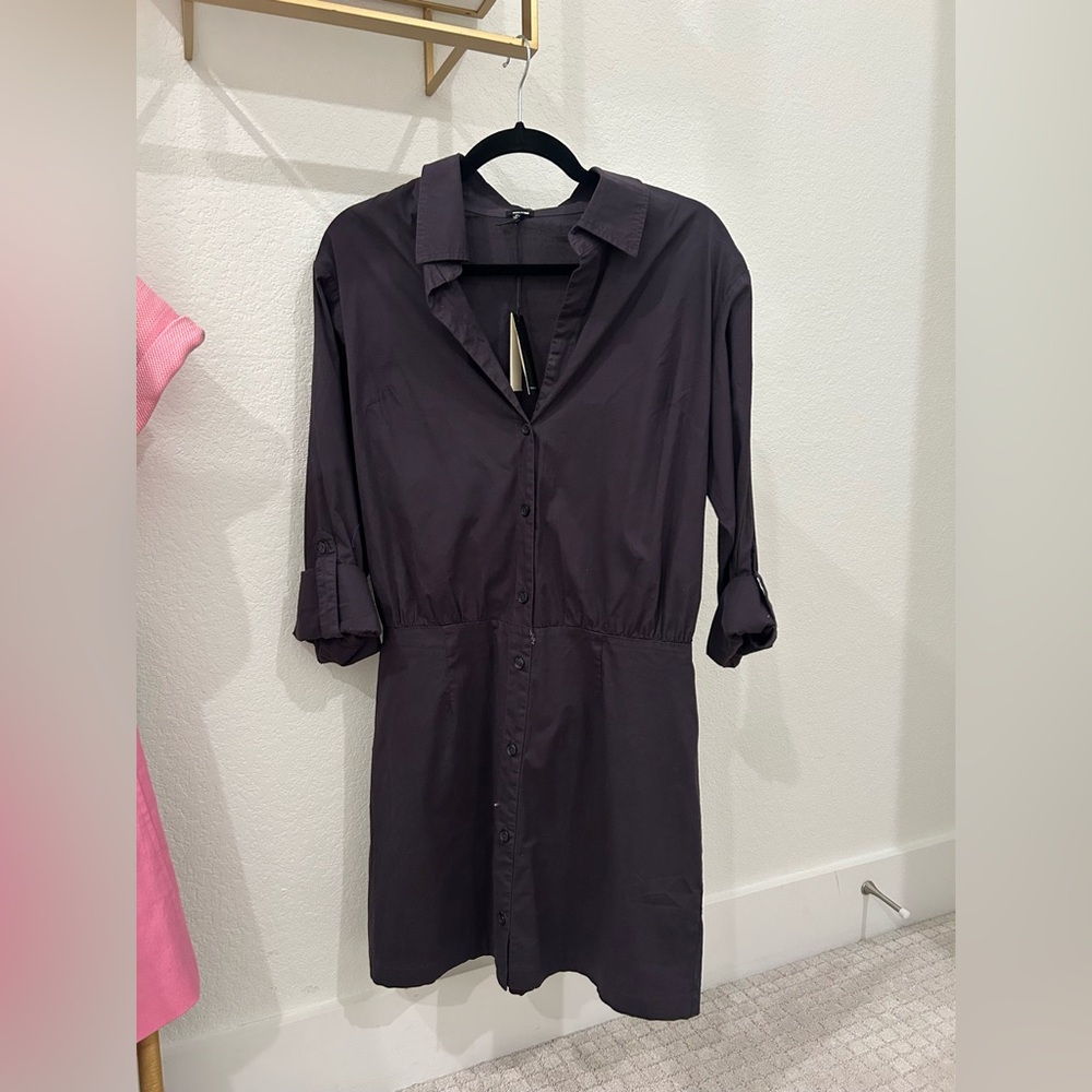 Monrow Faded Black Poplin Shirt Dress